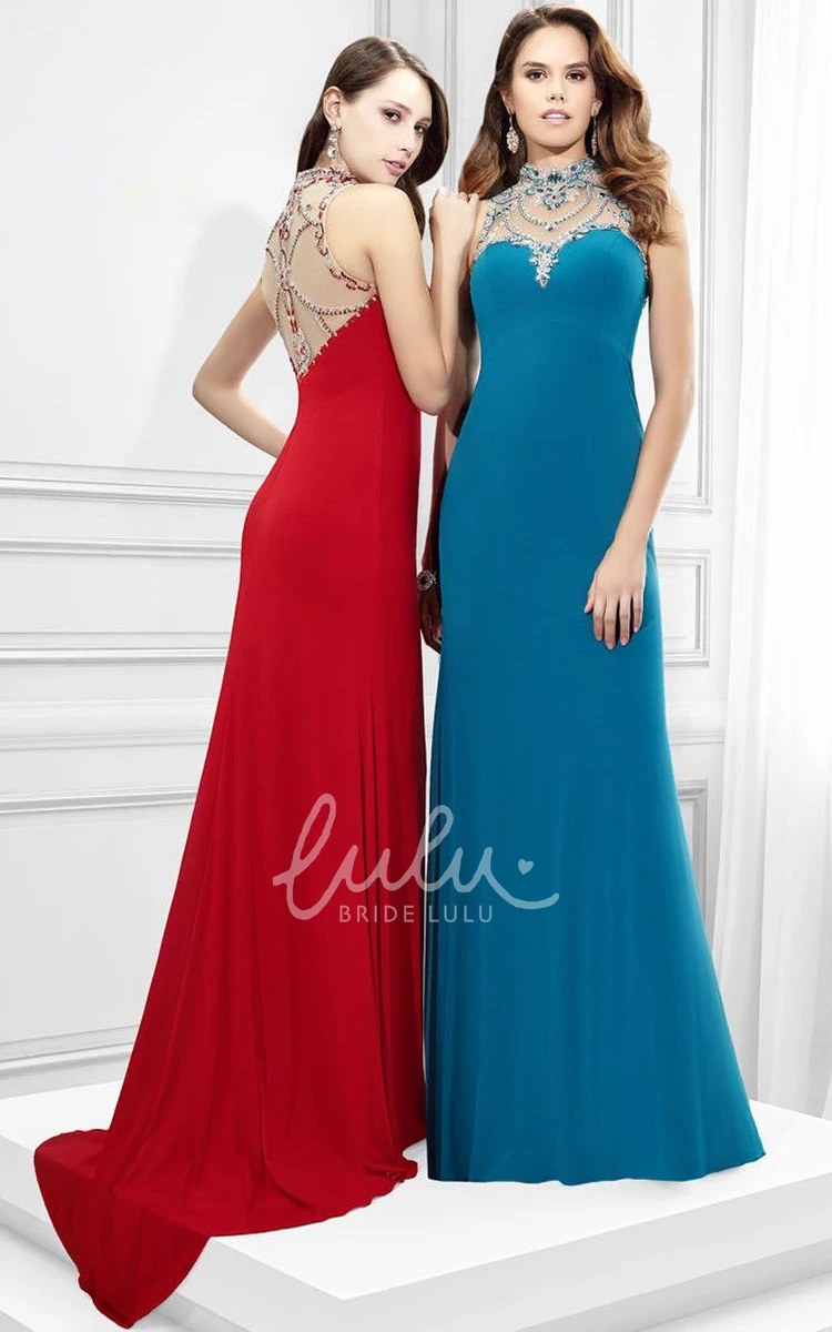 Beaded Jersey Prom Dress Sleeveless Sheath Style