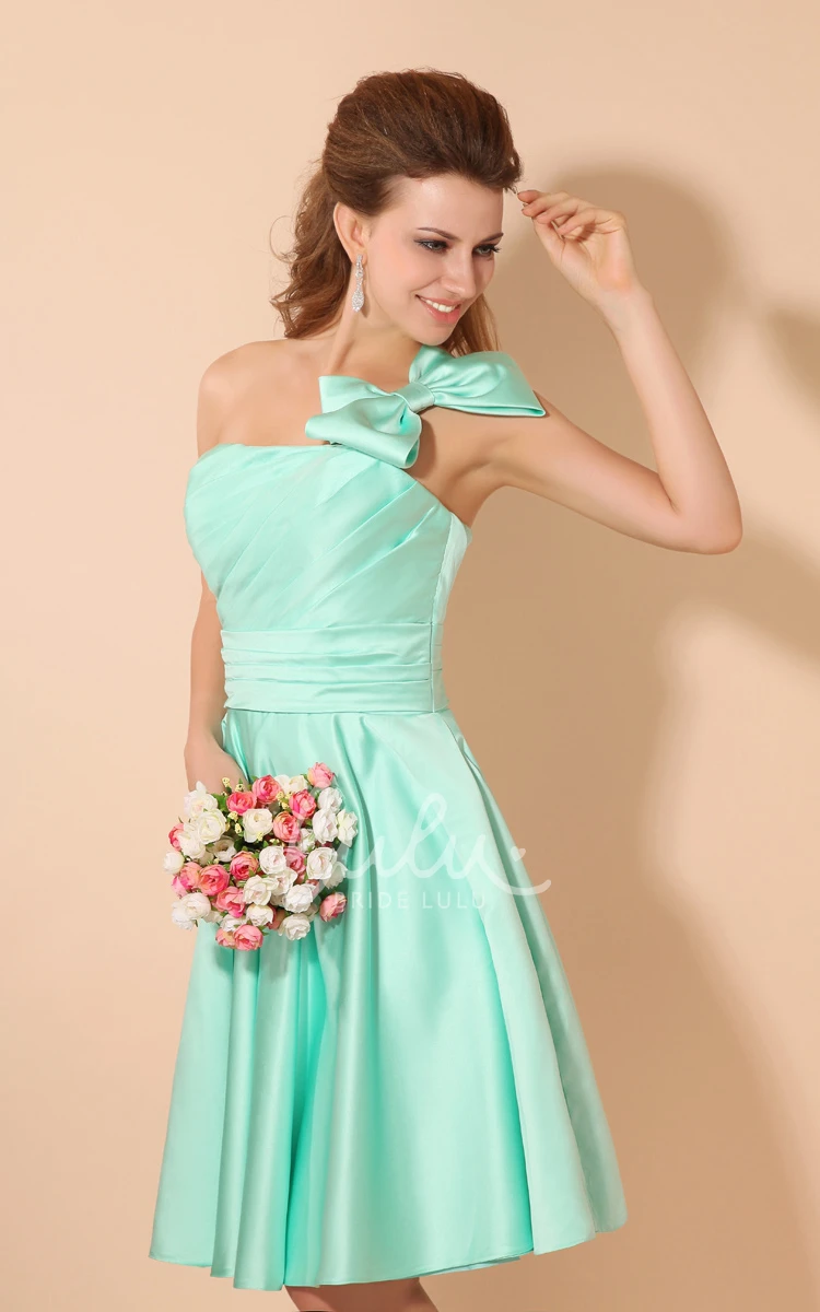 Satin Bridesmaid Dress with Bow and Ruching Short and Classy Dress