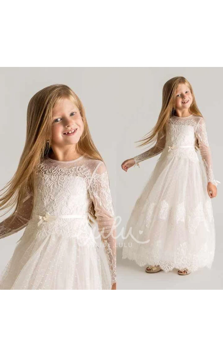 Modern Flower Girl Dress with Long Sleeves and Lace A-line Design