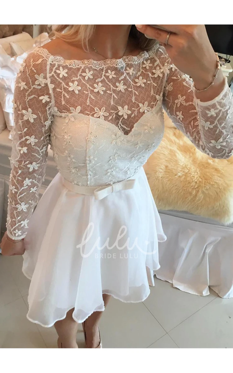 White Lace Cocktail Dress with Long Sleeves Elegant Formal Dress