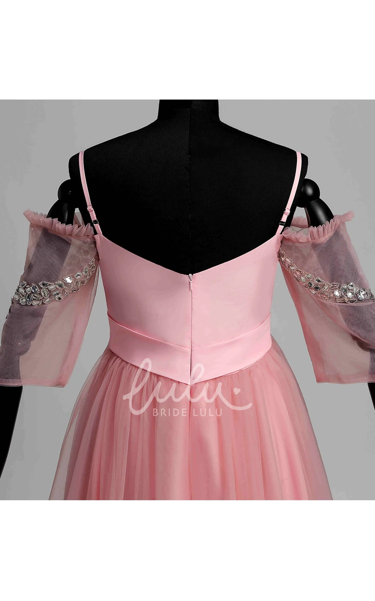 A-Line Maternity Dress with Tulle Fabric Sweep Brush Train Beading and Ruffles