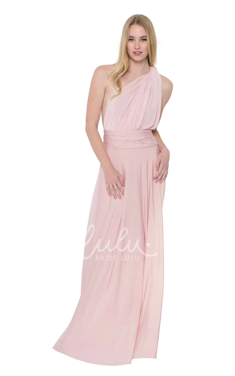 V-Neck Ruched Chiffon Bridesmaid Dress Floor-Length Sleeveless Convertible Multi-Color