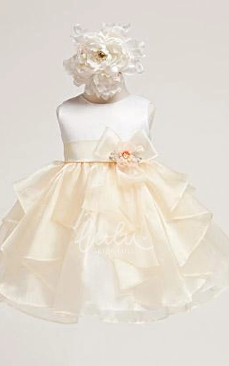 Tiered Organza Satin Flower Girl Dress Tea-Length