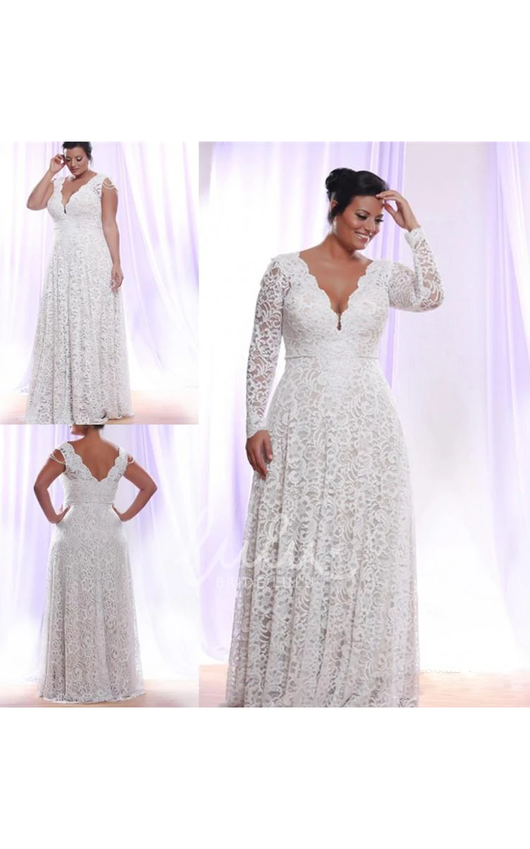 A Line V-neck Lace Zipper Low-V Back Wedding Dress