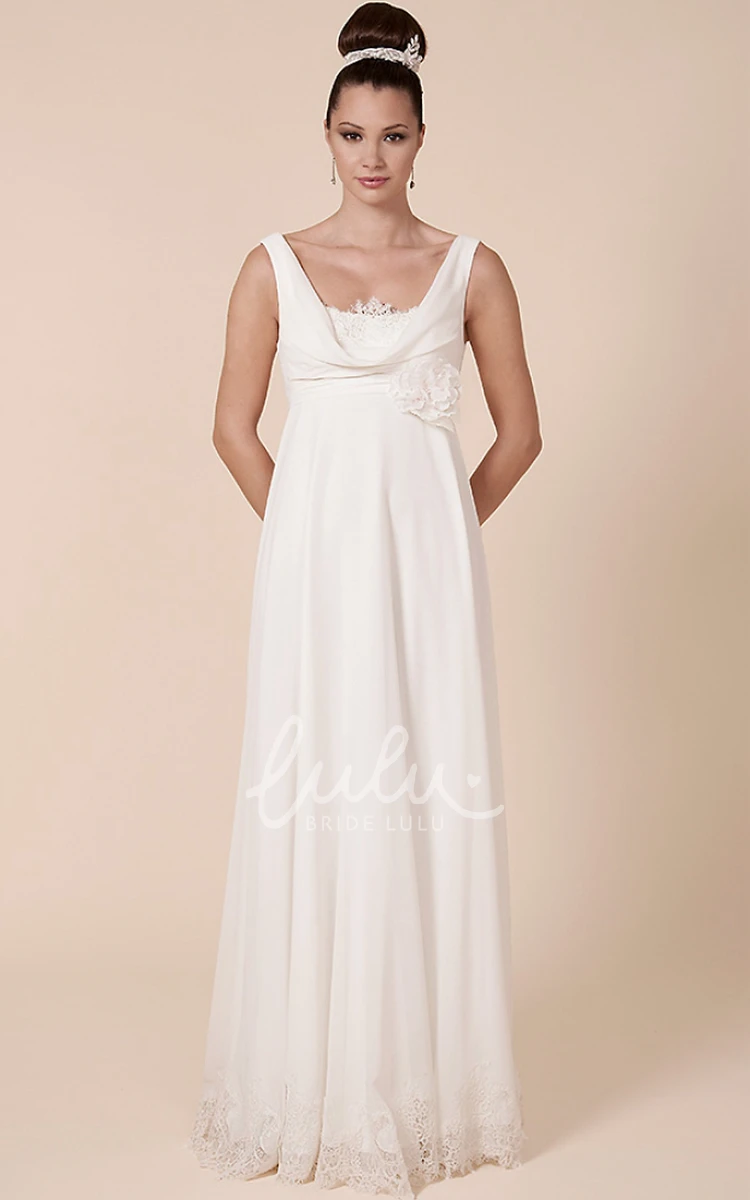 Sleeveless Cowl-Neck Empire Chiffon Wedding Dress Lace Floor-Length