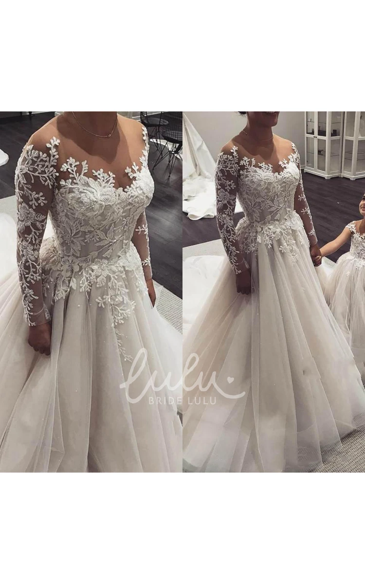 Elegant A-Line Tulle Wedding Dress with Corset Back and Court Train