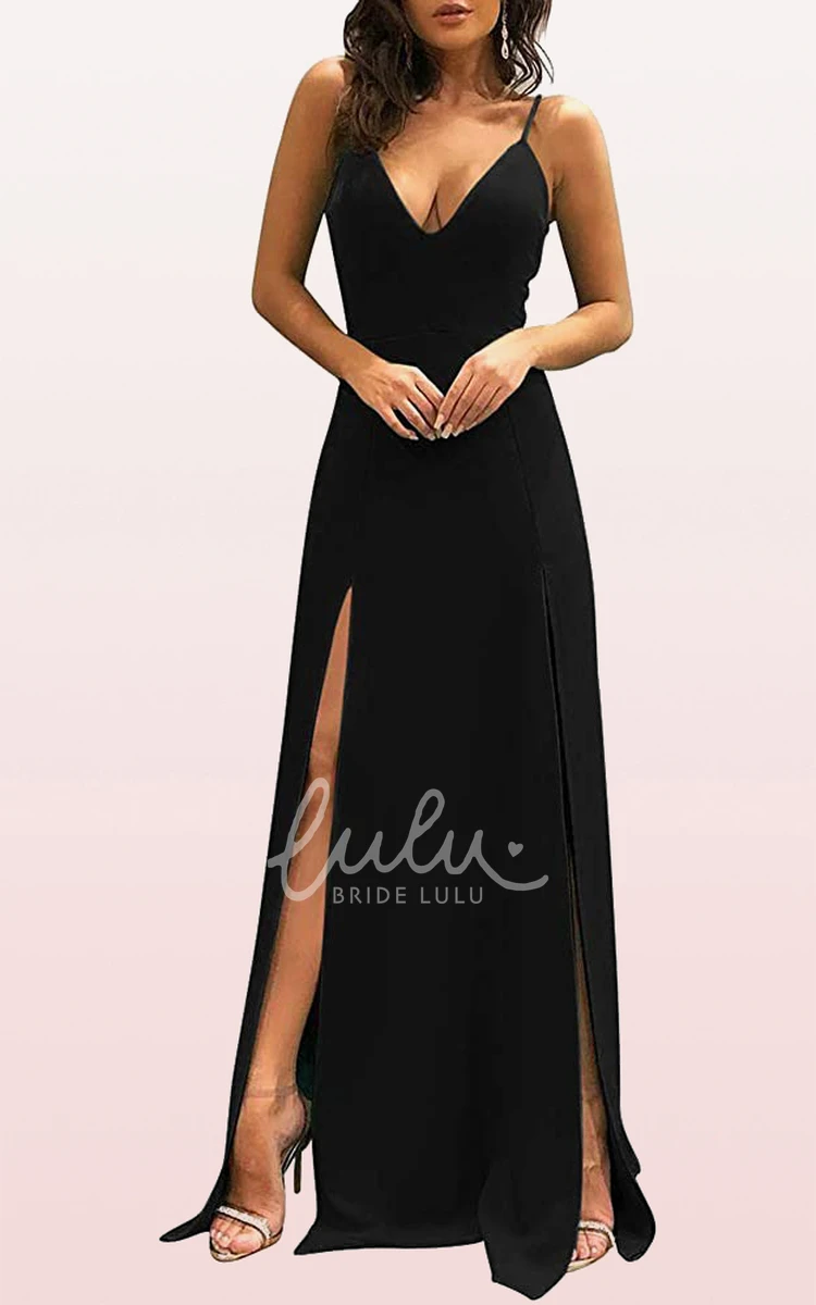 Elegant Sleeveless Satin V-neck A Line Mother Dress with Split Front Evening Dress