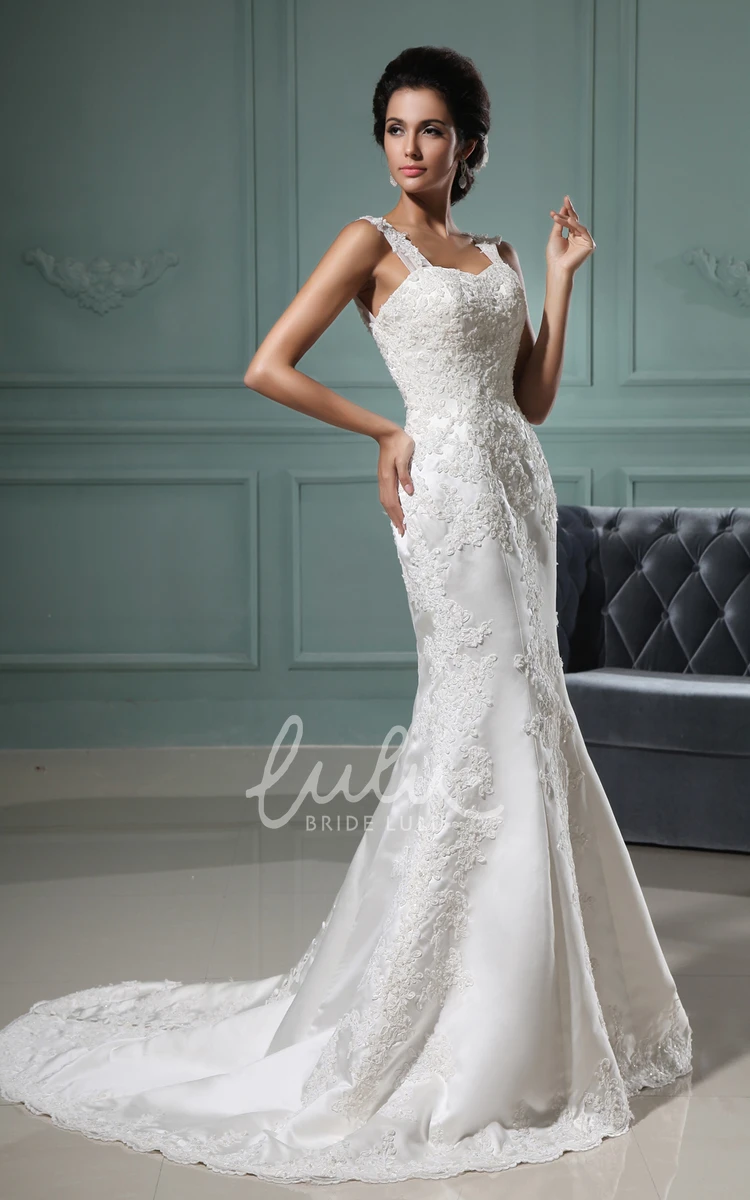 Sweetheart Mermaid Satin Wedding Gown with Lace Appliques Mermaid Wedding Dress