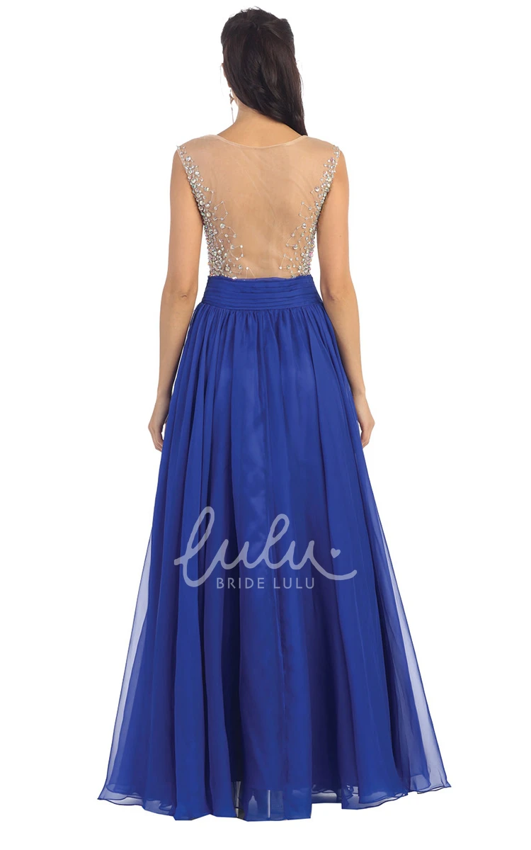 Chiffon Illusion A-Line Formal Dress with Beading and Pleats