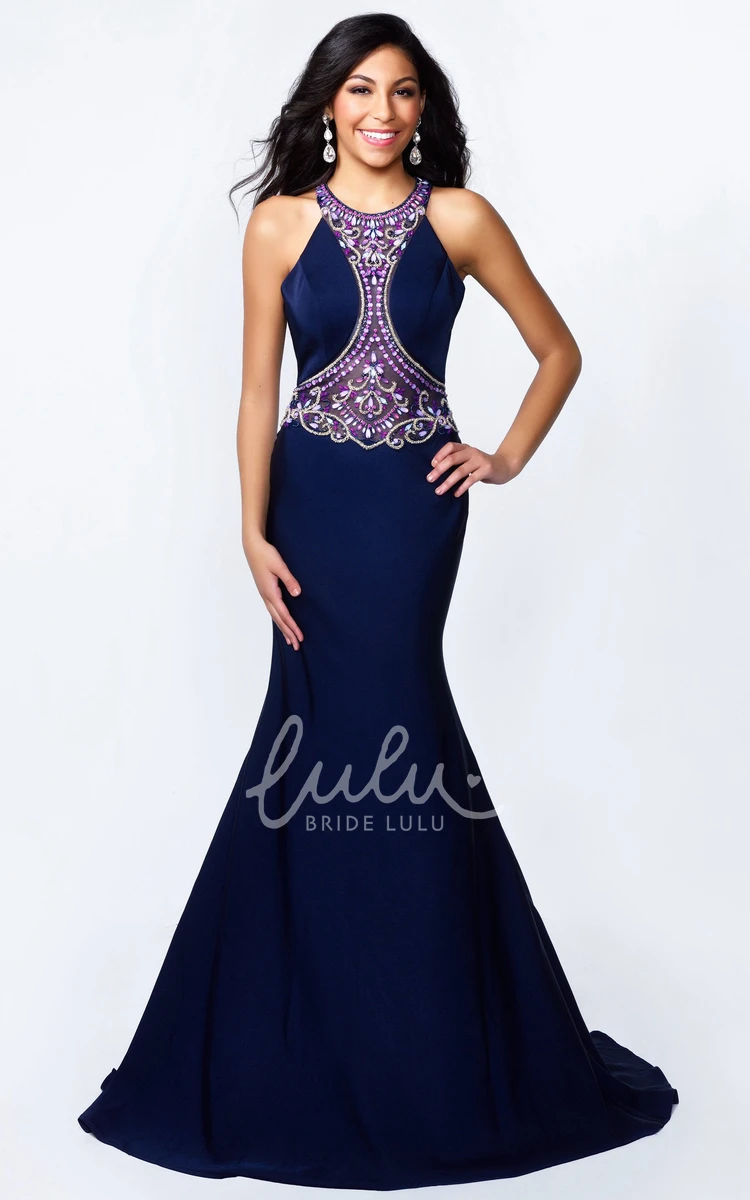 Sleeveless Sheath Jersey Formal Dress with Beading Detail