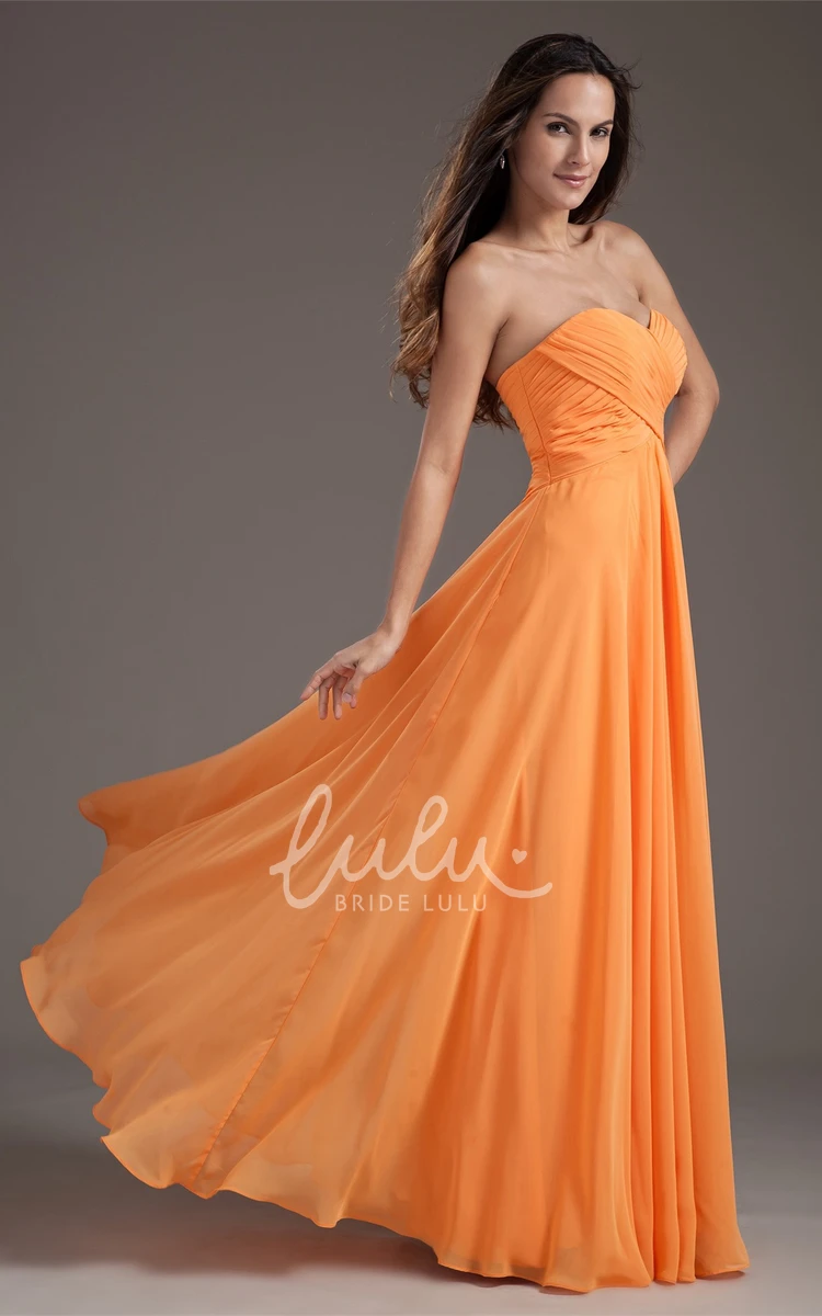 Maxi Chiffon Bridesmaid Gown with Sweetheart Criss-Cross Pleats and Sleeveless Design