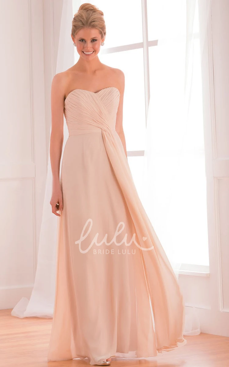 Chiffon Gown with Sweetheart Neckline and Crisscrossed Ruches Long Length