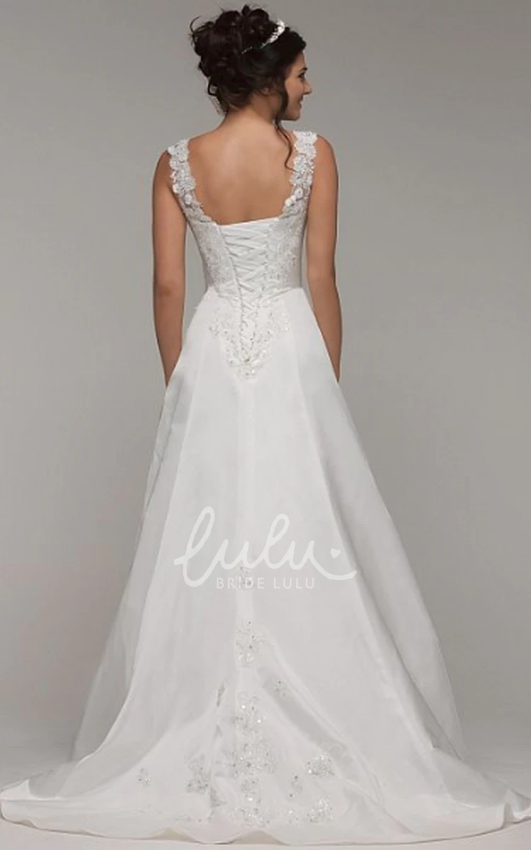 Side-Draped Satin Wedding Dress with V-Neck and Appliques Modern Bridal Gown