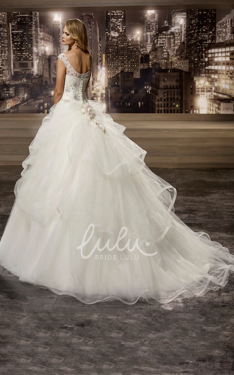 Asymmetrical Ruffle V-Neck A-Line Wedding Dress with Beaded Corset