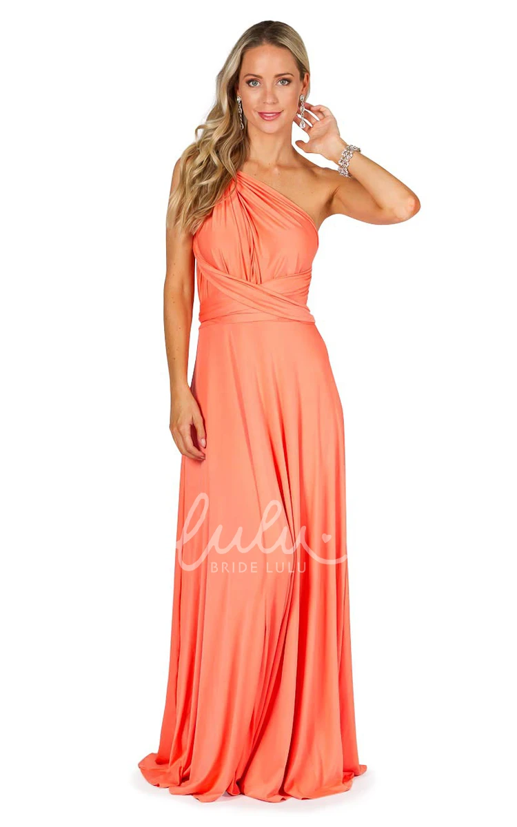 Maxi One-Shoulder Chiffon Bridesmaid Dress with Straps Unique Convertible Design