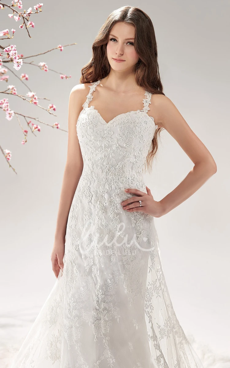 Long Sleeveless Wedding Dress with Lace Appliques and Illusion Style