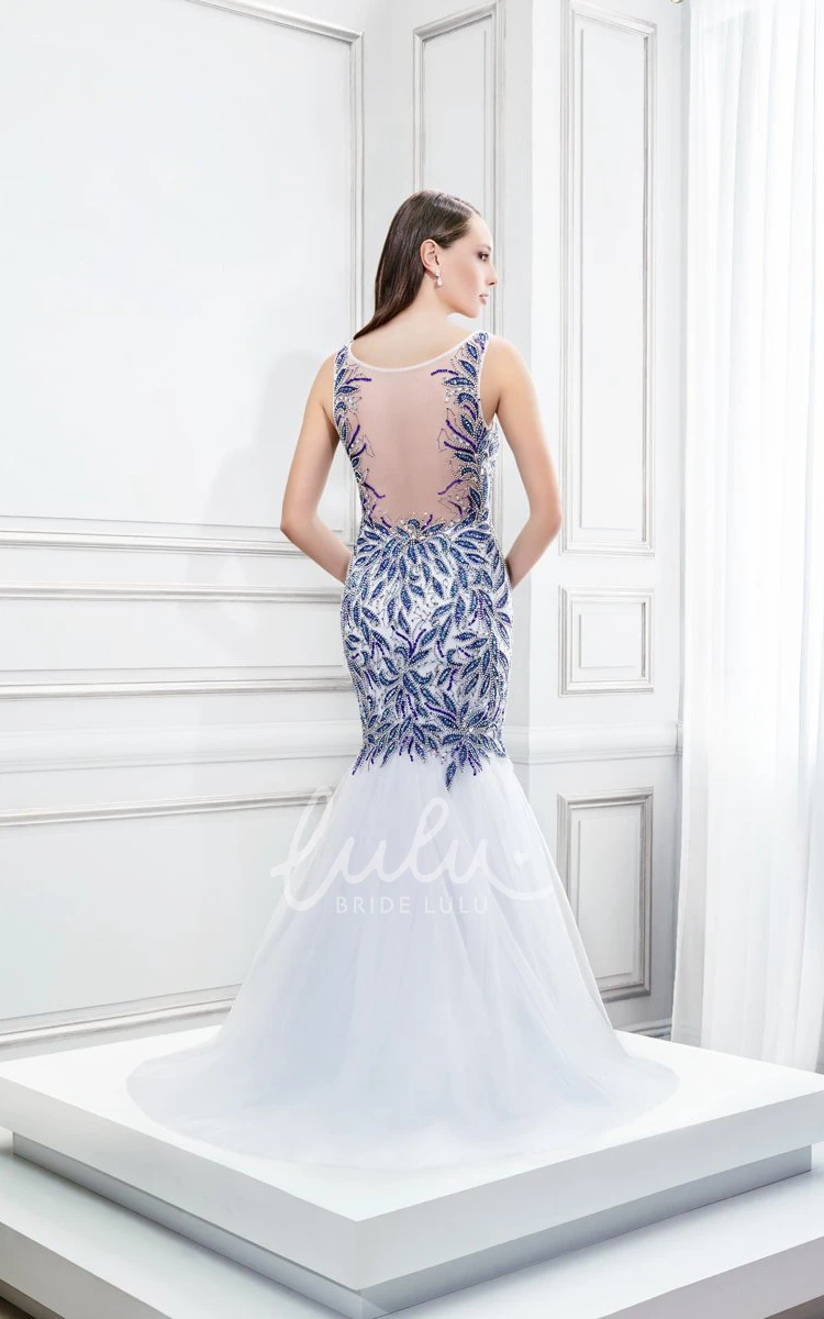 Beaded Mermaid Illusion Back Prom Dress Sleeveless Scoop Neck