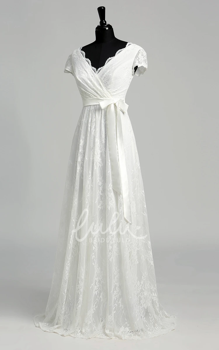 Illusion Lace A-line Wedding Dress with Scalloped V-neckline and Criss Cross Back