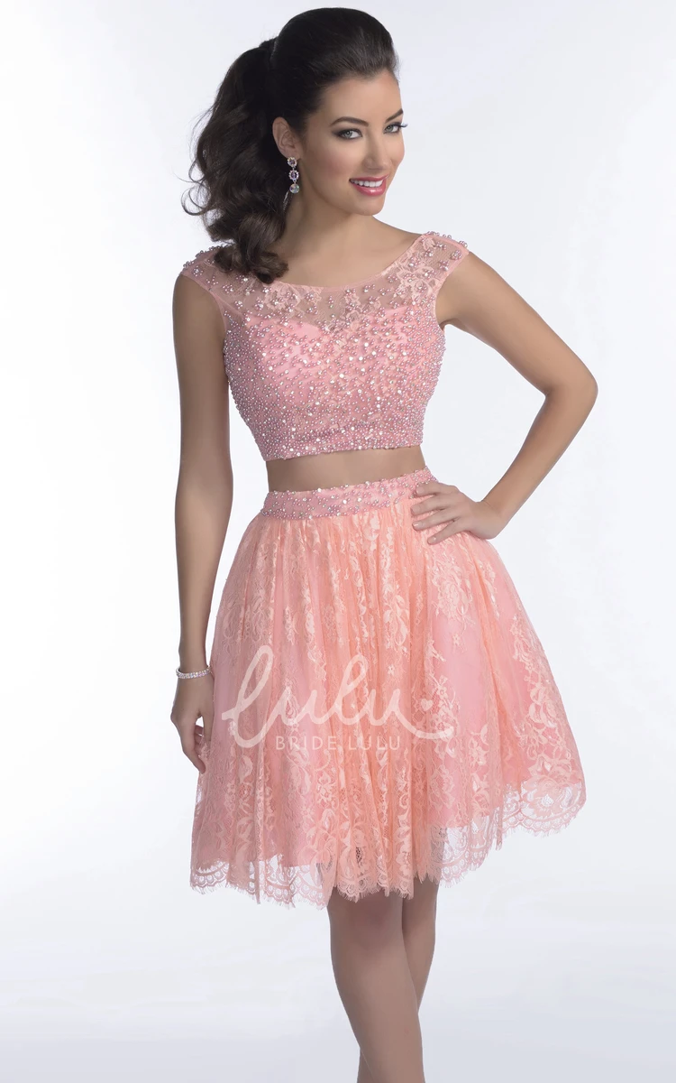 Two-Piece Prom Dress with Low-V Back Bodice and Lace Skirt Modern Formal Dress