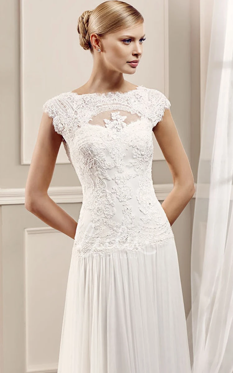Illusion Sleeveless Chiffon&Lace Wedding Dress