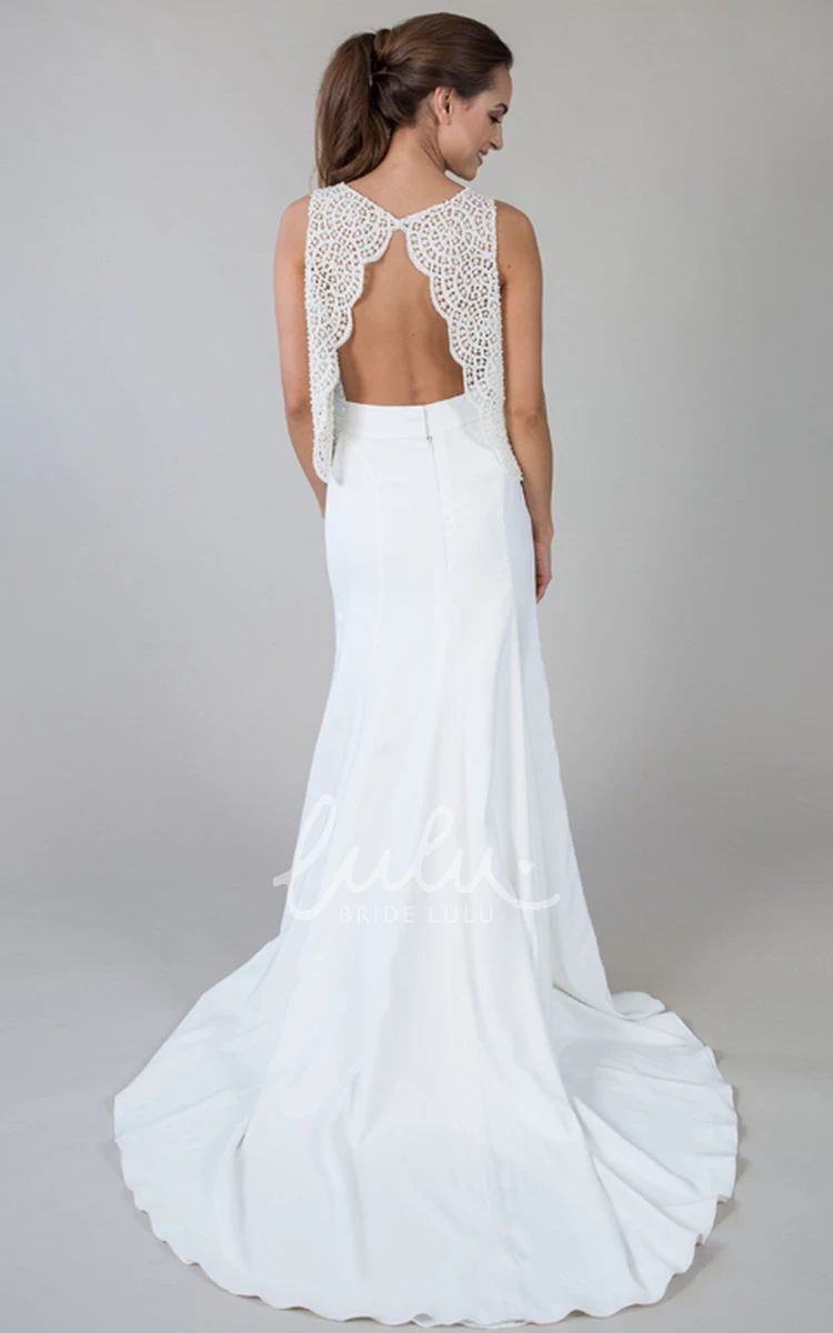 Sleeveless Lace Chiffon Sheath Wedding Dress Modern & Classy