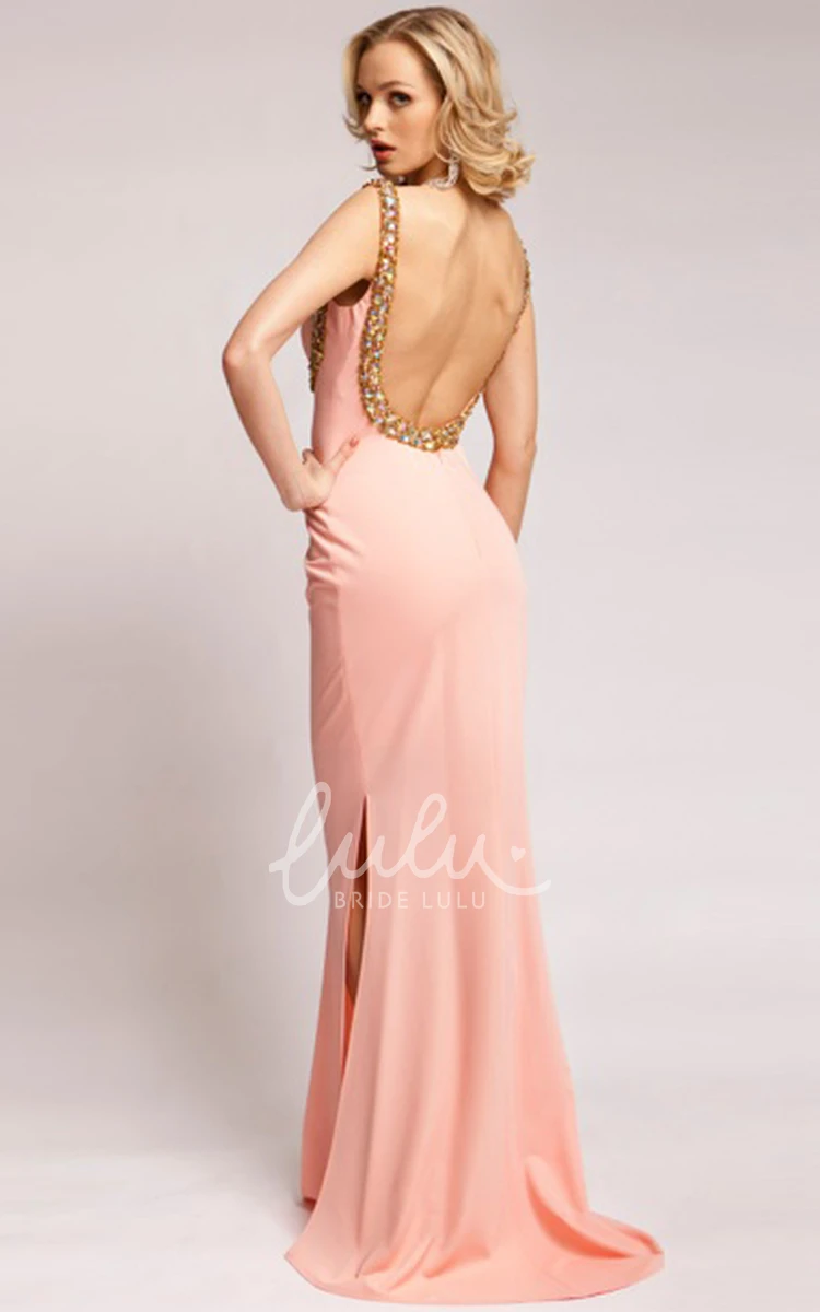 Strapped Sleeveless Sheath Jersey Prom Dress with Beading Classy Women's Formal Dress