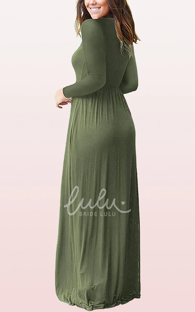 Long Sleeve A-Line Bateau Mother Dress with Pockets Casual Jersey