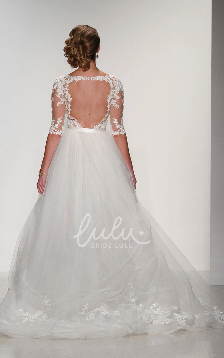 Half-Sleeve Lace Wedding Dress with Keyhole Ball Gown Style