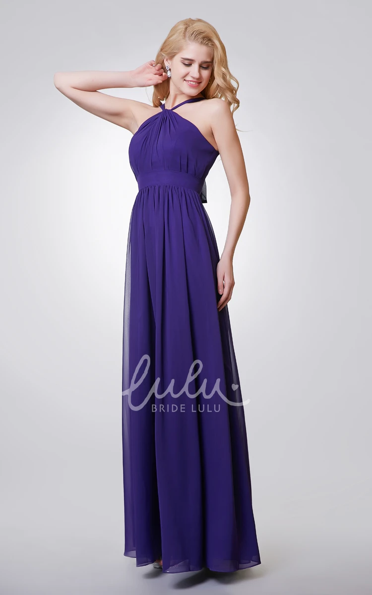 Long Halter Chiffon Dress with Key-hole Elegant Bridesmaid Dress 2024