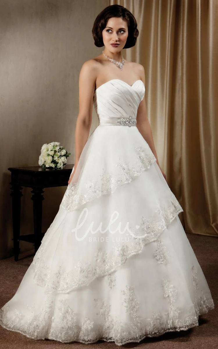 A-Line Sweetheart Satin Wedding Dress with Tiers and Jewellery