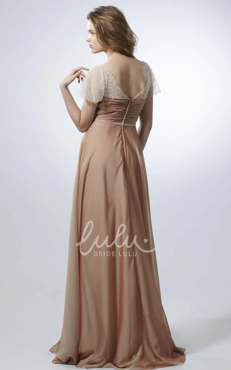 Sweetheart Cap Sleeve Chiffon Maxi Prom Dress with Criss-Cross Elegant Women's Dress