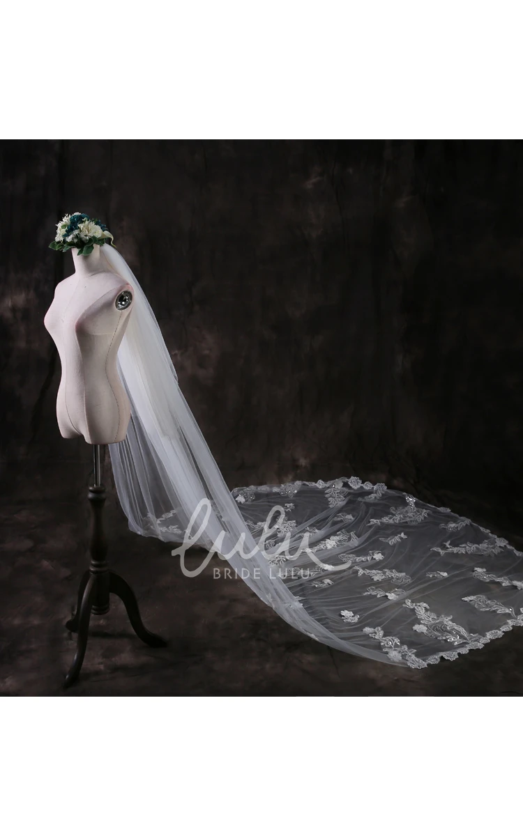 Cathedral Tulle Wedding Veil Ethereal Lace Appliques & Flowers