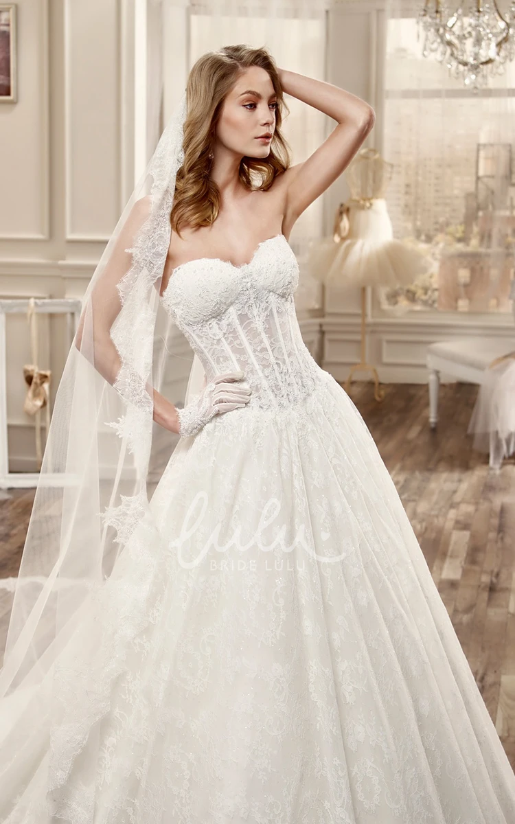 Applique Sweetheart Wedding Dress with Pleated Skirt Romantic Bridal Gown