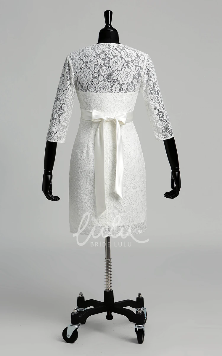 Maternity Wedding Dress Lace A-line V-neck Illusion 3/4 Length Sleeve Ruched