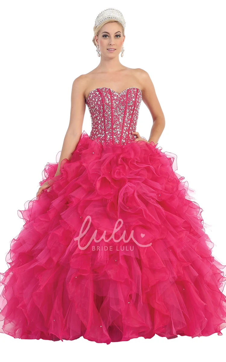 Organza Lace-Up Ball Gown with Beading and Ruffles Formal Dress