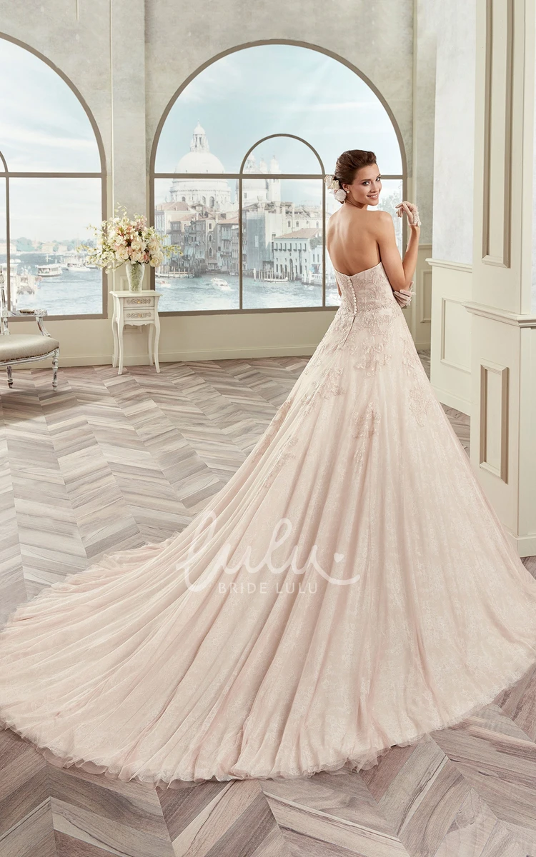 Strapless A-Line Wedding Dress with Floral Waist and Fine Appliques Beautiful Bridal Gown