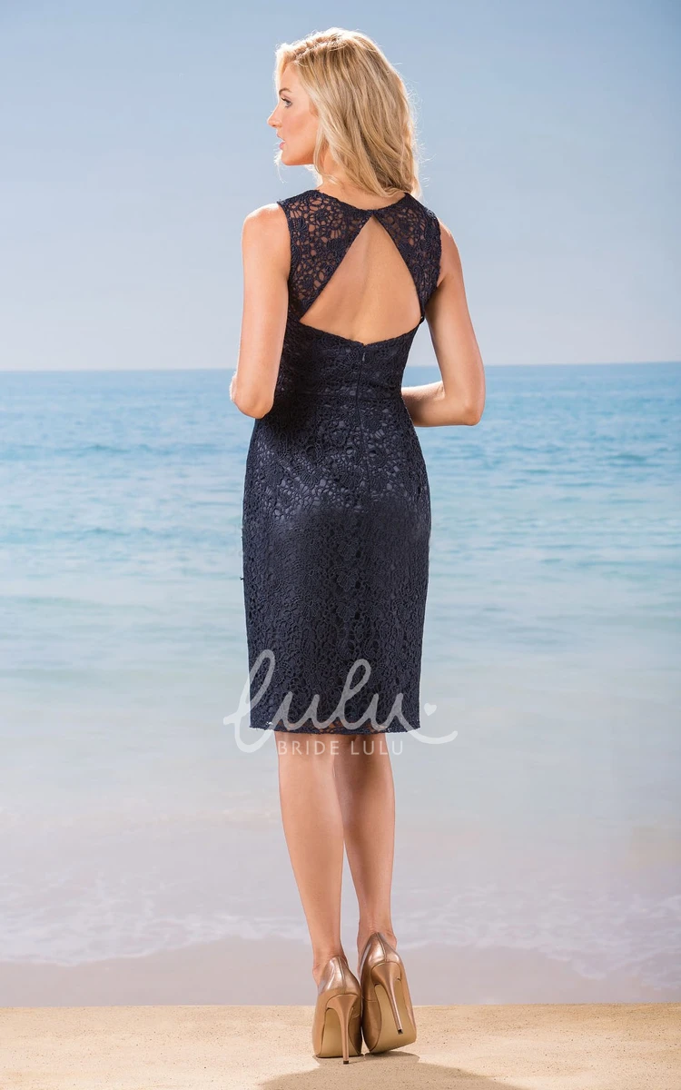 Knee-Length Lace Bridesmaid Dress with Sleeveless Design and Keyhole Back Classy Dress