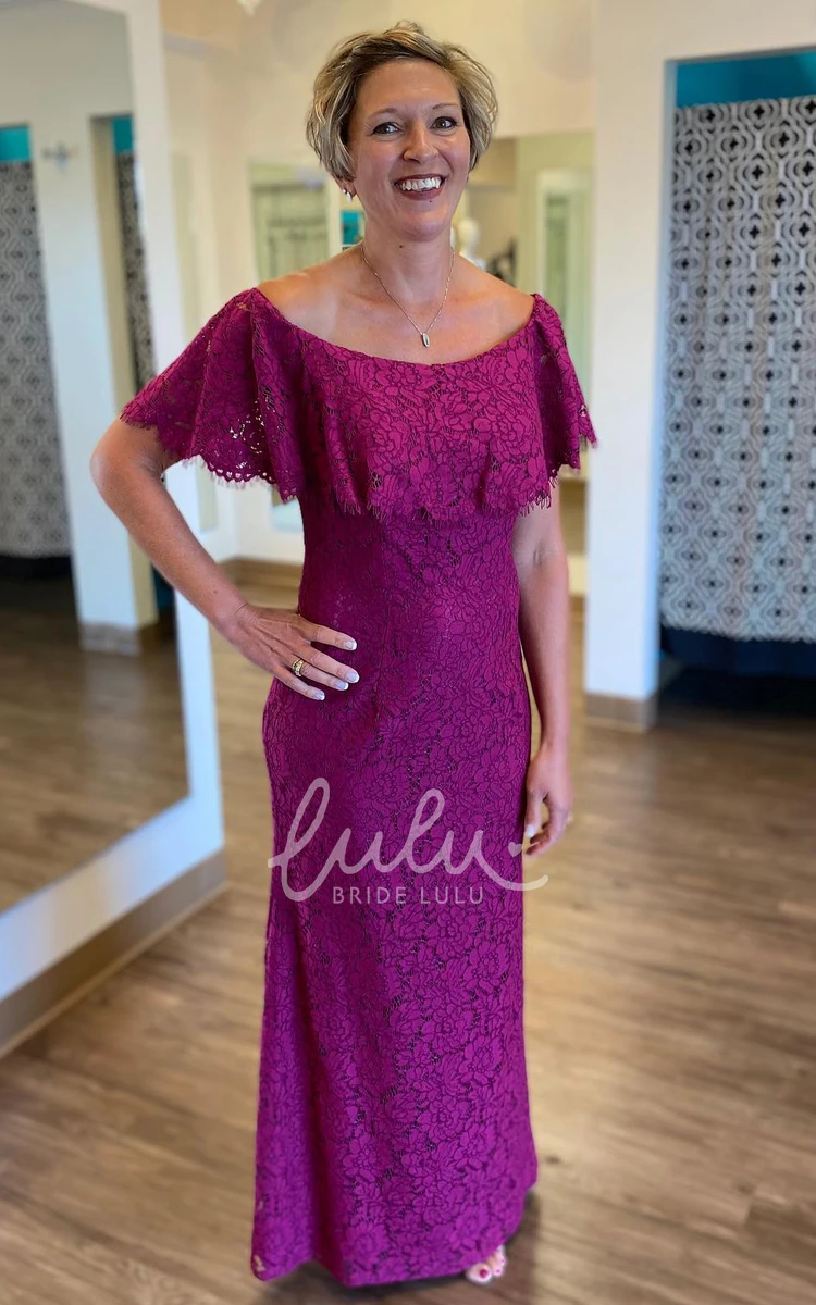 Off-the-Shoulder Lace Sheath Dress with Open Back Mother of the Bride Dress