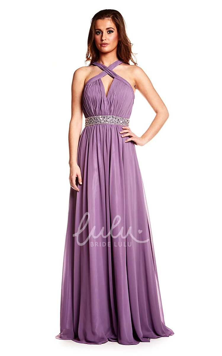 Halter Chiffon Prom Dress with Ruched Bodice Sleeveless