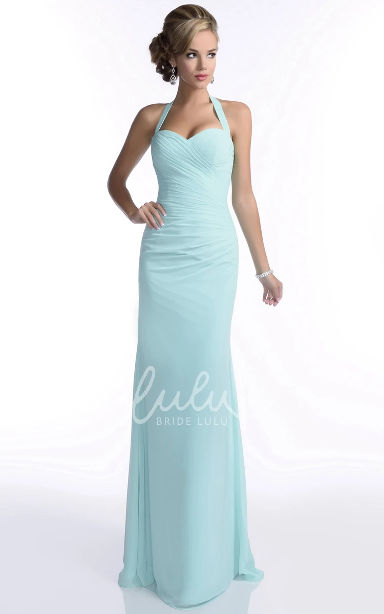 Ruched Halter Sheath Bridesmaid Dress in Sweetheart Chiffon