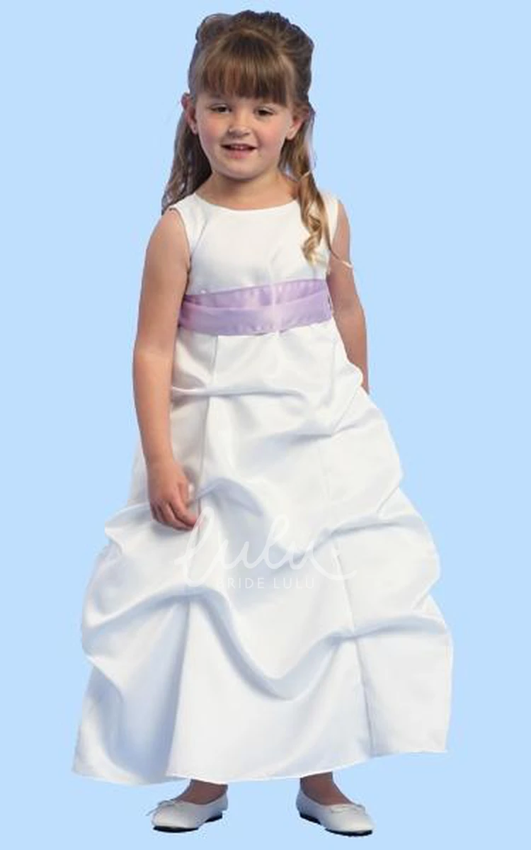 Ruched Satin Ankle-Length Flower Girl Dress Simple Dress for Girls