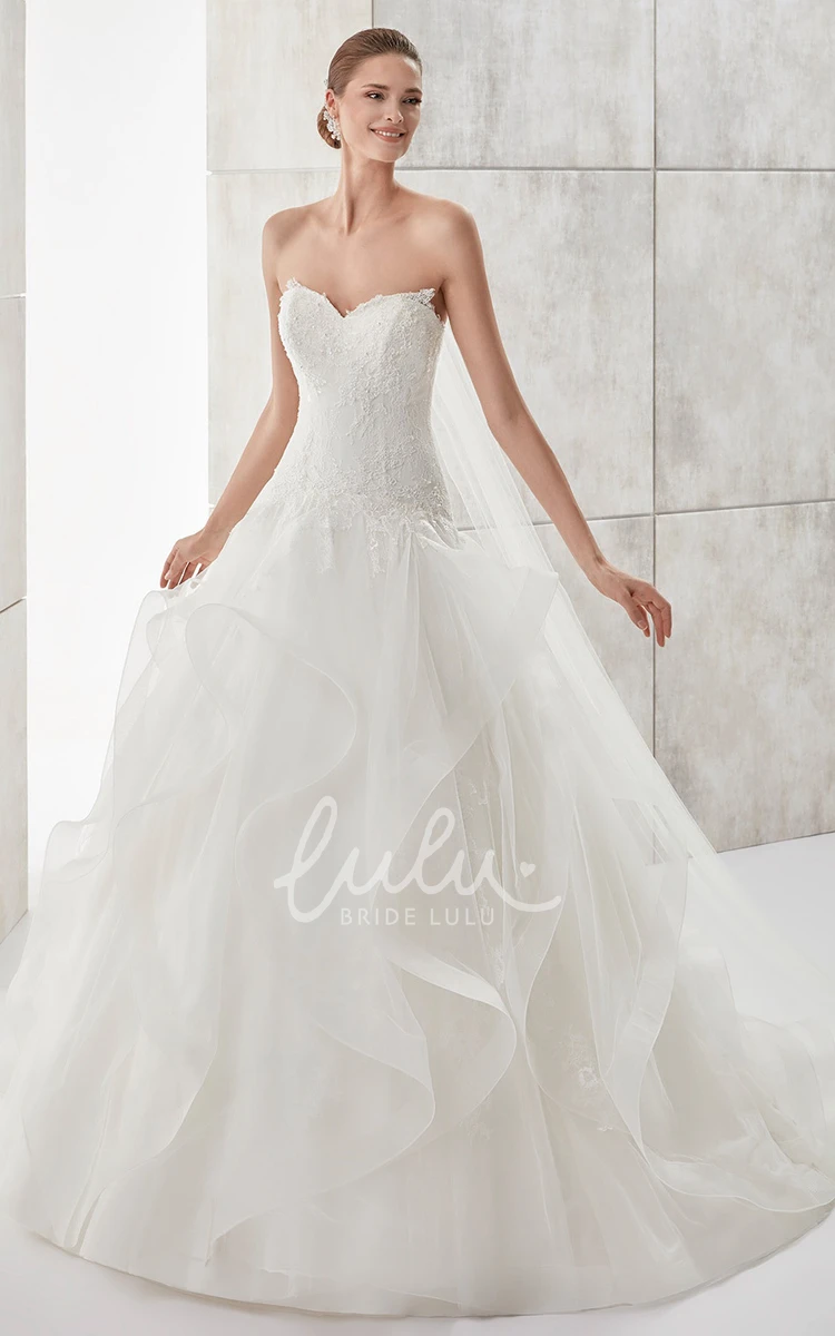 Lace Bodice Ruffled Skirt A-Line Wedding Gown