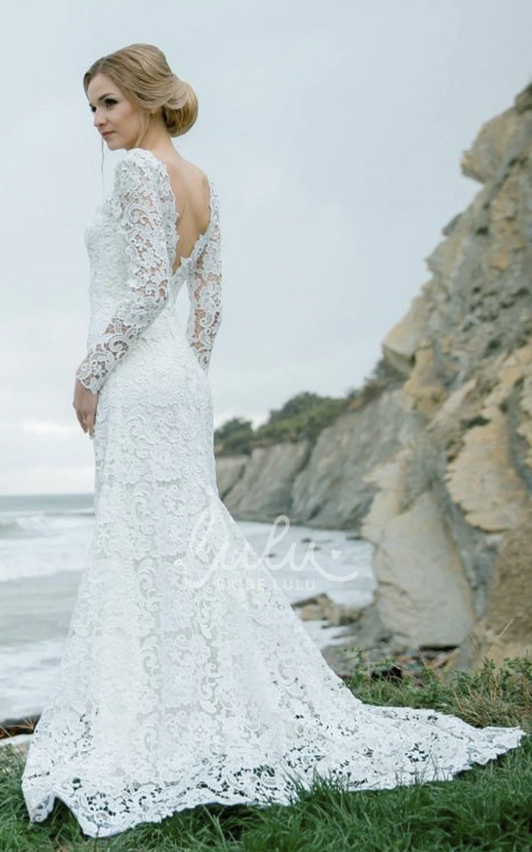 Mermaid Bateau Lace Wedding Dress with V-back Classy Bridal Gown