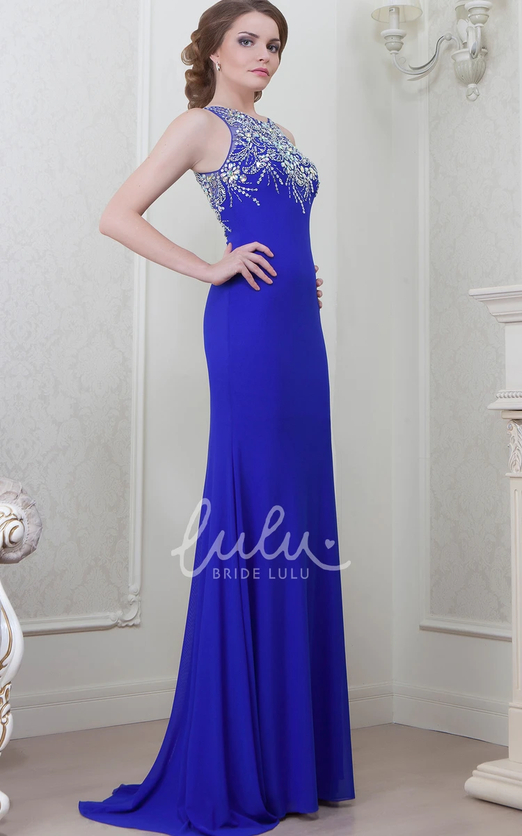 Beaded Scoop-Neck Sleeveless Jersey Prom Dress