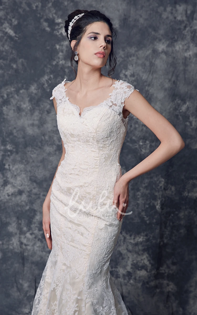 Illusion Back Mermaid Lace Wedding Dress with Cap Sleeves