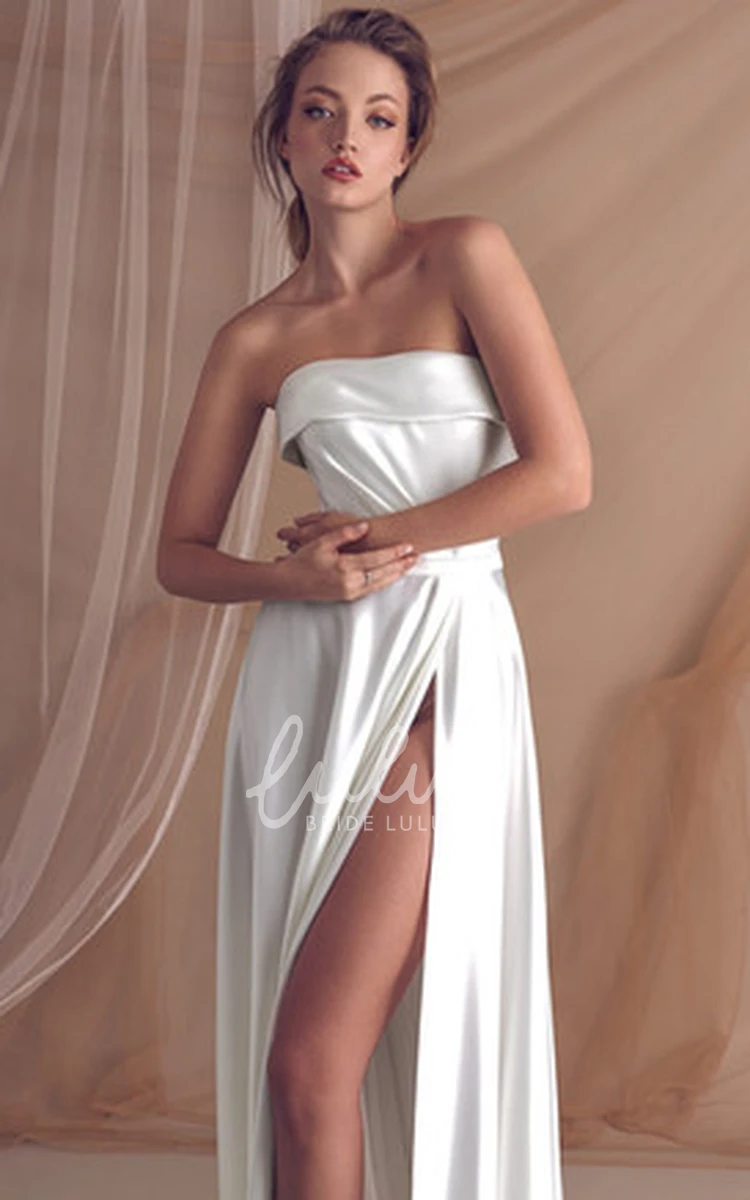 Sexy Satin A Line Wedding Dress with Ruching and Long Sleeves Modern Bridal Gown