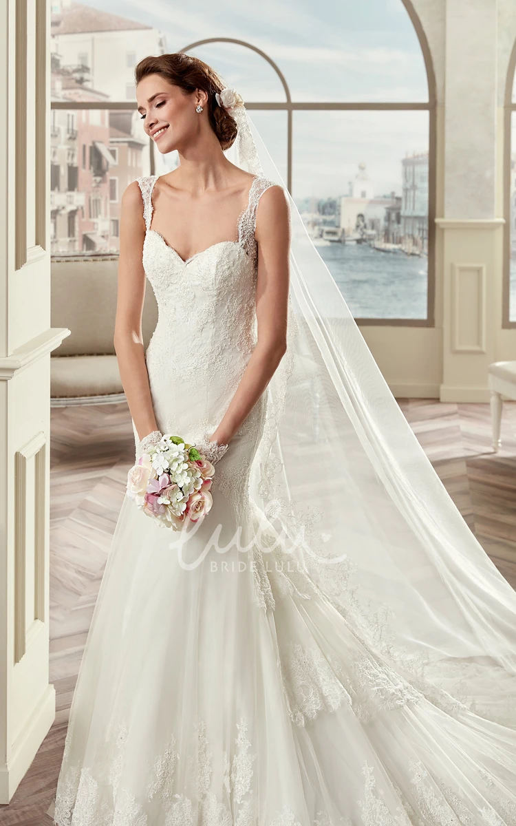 Mermaid Sheath Bridal Gown with Square Neckline Lace Straps and Brush Train