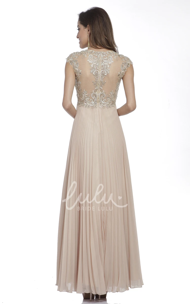 Ankle-Length Chiffon Empire Formal Dress with Beading and Pleats