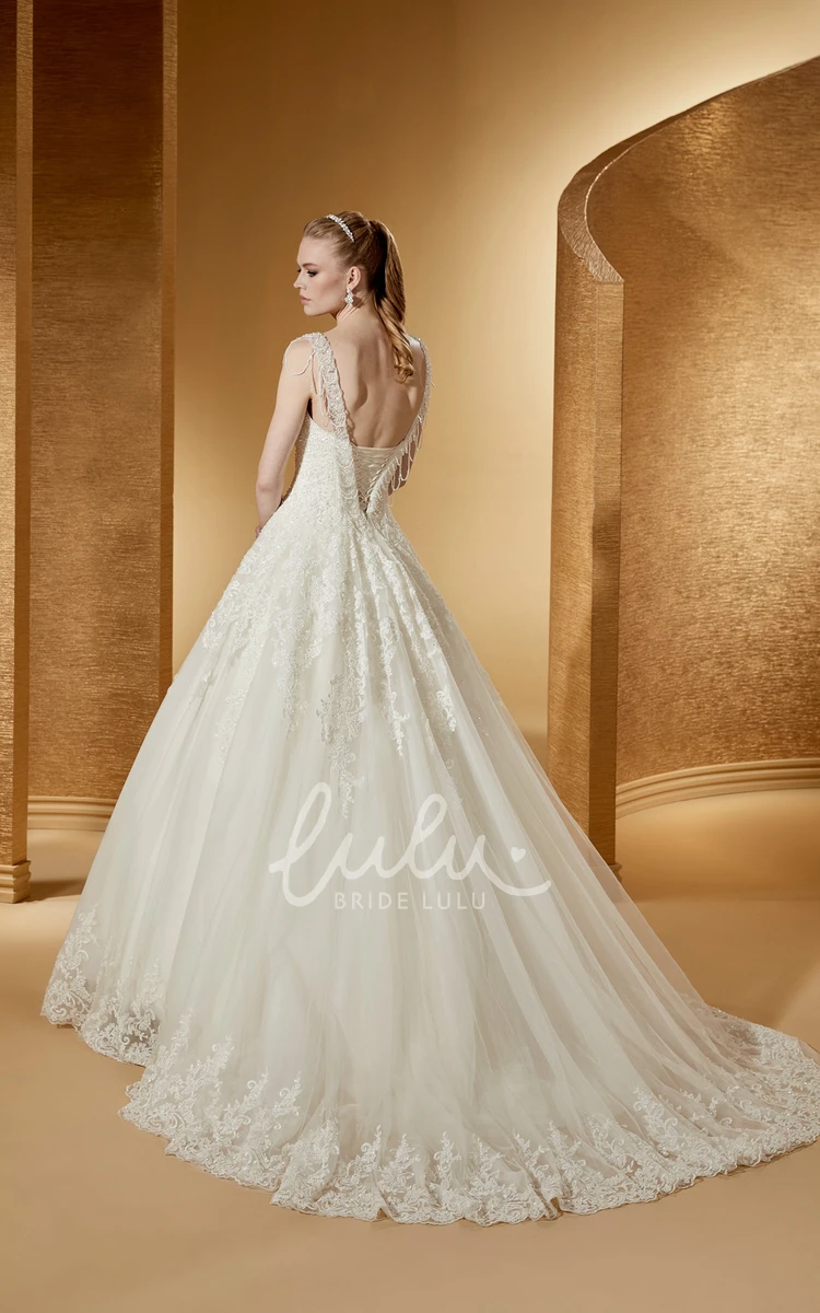 A-Line Lace Ball Gown with Square-Neck and V Back Angelic Wedding Dress