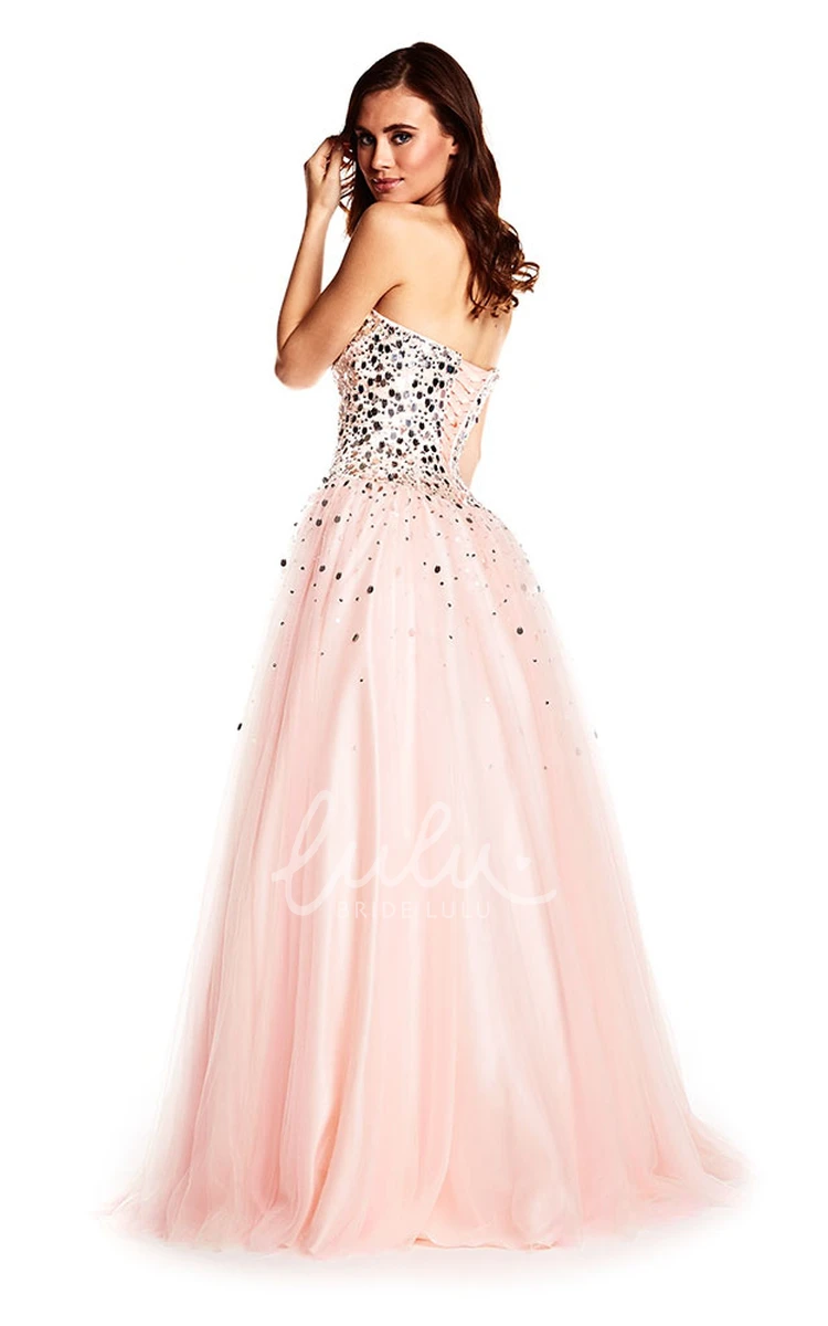 Sweetheart Sequined Tulle Prom Dress A-Line Long Sleeveless Women